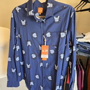 Construct + Best Friends Navy Bulldog French Bulldog Button Down Large NWT